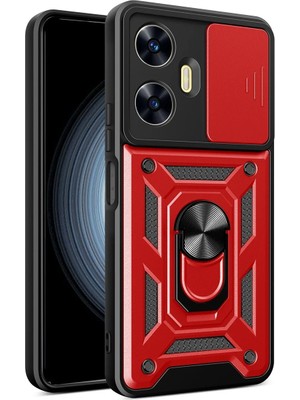 Muratech Newface Realme C55 Kılıf Pars Lens Yüzüklü Silikon - Kırmızı