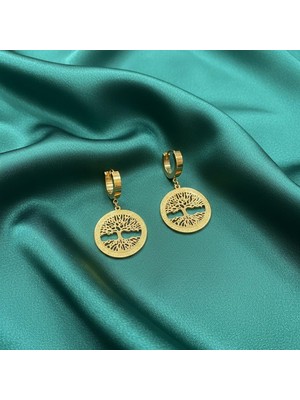Sedosh Home Vision Hayat Ağacı Figürlü Sallantılı Paslanmaz Çelik Küpe Gold Renk 3,5 cm