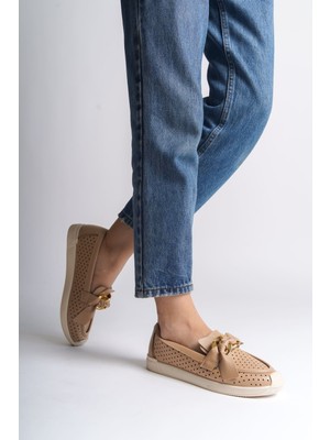 Zapatos Lydıa Bağcıksız Ortopedik Rahat Taban Kalp Desenli Kadın Babet Ayakkabı Ckt - Ten