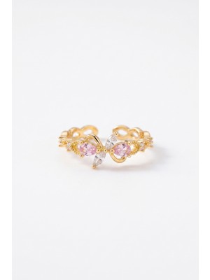 Aurrari Gold Pembe Zirkon Fiyonk Çelik Yüzük