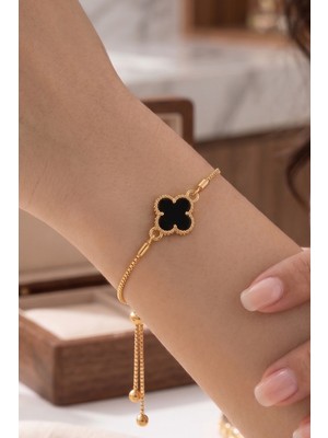 Aurrari Gold Siyah Taşlı Asansör Bileklik