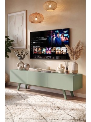 Yurudesign Pulse Tv Ünitesi 3 Kapaklı 180CM Ahşap Ayaklı Ihlamur Yeşili Pu1-Y