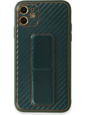 Muratech Newface Iphone 12 Kılıf Coco Karbon Standlı Kapak - Yeşil