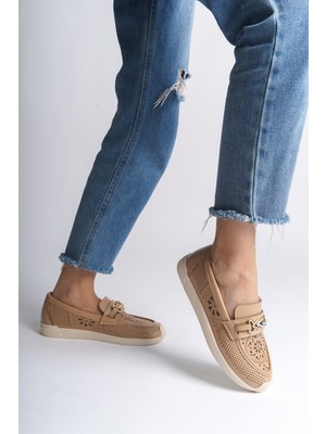 Zapatos Lıly Bağcıksız Ortopedik Rahat Taban Çiçek Desenli Kadın Babet Ayakkabı  Ckt - Ten