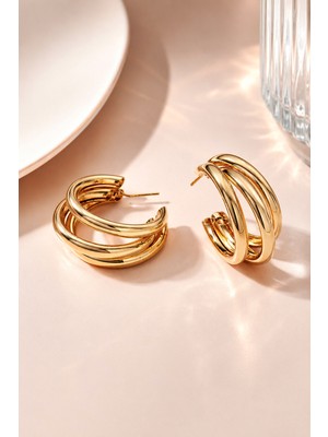 Trend Collection Bronz Çoklu Halka Küpe Kadın Şık Tasarım Küpe