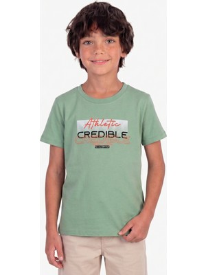 Onloox Erkek Çocuk Mint Yeşili Pamuklu Penye Bisiklet Yaka Regular Fit Sırt Baskılı Tişört (10-12 Yaş)