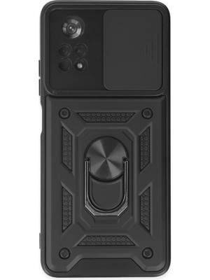 Muratech Newface Xiaomi Poco X4 Pro 5g Kılıf Pars Lens Yüzüklü Silikon - Siyah