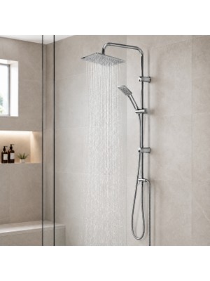 ilhan Mat Siyah Kare Tepe Duş Seti Yağmur Başlıklı El Duşlu Banyo Duş Sistemi