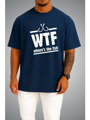 Bahriyeli Collection Oversize Wtf - Where Is The Fish Göğüs Baskılı Unisex T-Shirt
