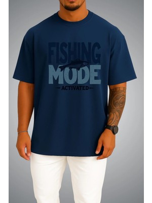 Bahriyeli Collection Oversize Fishing Mode Activated Göğüs Baskılı Unisex T-Shirt