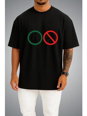 Bahriyeli Collection Oversize Yes Hookah Göğüs Baskılı Unisex T-Shirt