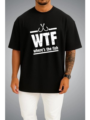 Bahriyeli Collection Oversize Wtf - Where Is The Fish Göğüs Baskılı Unisex T-Shirt