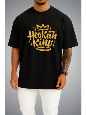 Bahriyeli Collection Oversize Hookah King Göğüs ve Sırt Baskılı Unisex T-Shirt