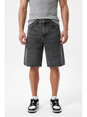 Respire Erkek Washed Jean Şort Siyah