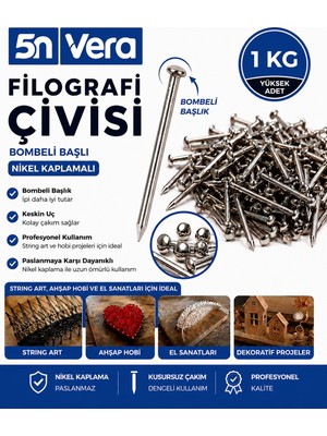 5n Vera Bombeli Başlıklı Nikel Kaplama Filografi Çivisi 1 kg (1000 Gram) | String Art, Ahşap Hobi ve El Sanatları Için