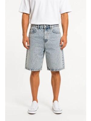 Respire Erkek Washed Jean Şort Koyu Mavi