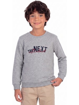 Onloox Erkek Çocuk Gri Melanj Iki Iplik Bisiklet Yaka Regular Nakış Baskılı Sweatshirt (5-10 Yaş)