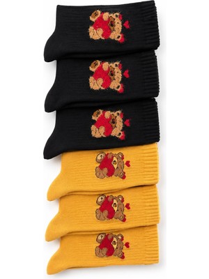 Çocuk İşleri Love Teddy Ayıcık Desenli Unisex Pamuklu Soket Çorap 6’lı Paket (36-40)