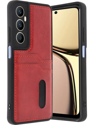 Muratech Newface Realme C65 Sara Kartvizitli Deri Kılıf - Kırmızı