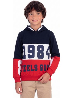 Onloox Erkek Çocuk Lacivert Pamuklu Iki Iplik Sabit Kapüşonlu Regular Kesim Baskılı Sweatshirt (8-10 Yaş)