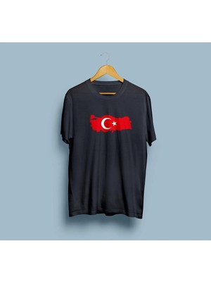 Oversize Türkiye Haritası ve Bayrağı Tasarım Unisex T-Shirt