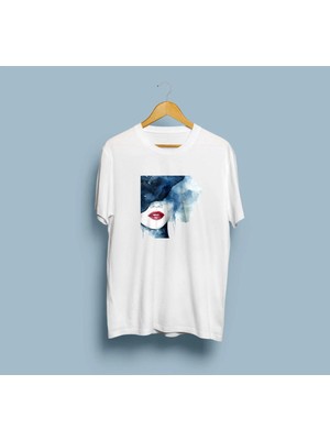 Oversize Kadın ve Kadın Dudakları Çizim Unisex T-Shirt