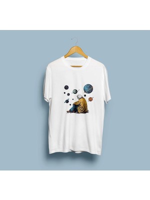 Oversize Astronomi / Gezegenler Tasarım Unisex T-Shirt