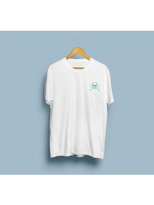 Oversize Kuru Kafa ve Çapraz Kemik Tasarım Unisex T-Shirt