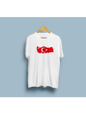 Oversize Türkiye Haritası ve Bayrağı Tasarım Unisex T-Shirt