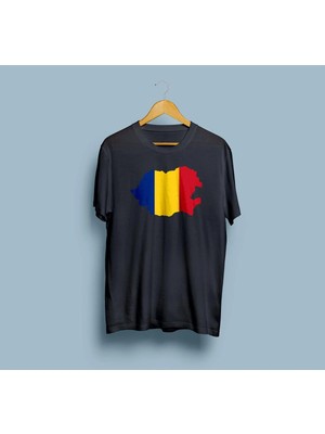 Oversize Romania / Romanya Bayrağı ve Haritası Tasarım Unisex T-Shirt