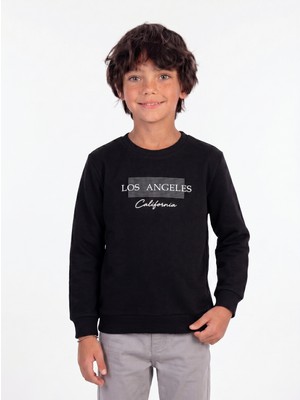 Onloox Erkek Çocuk Siyah Pamuklu Bisiklet Yaka Regular Los Angeles Baskılı Sweatshirt (8-14 Yaş)
