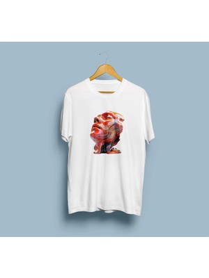 Oversize Renkli Insan Suratı Tasarım Unisex T-Shirt