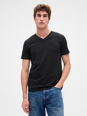 Gap Erkek Siyah Pamuklu Jersey V Yaka T-Shirt