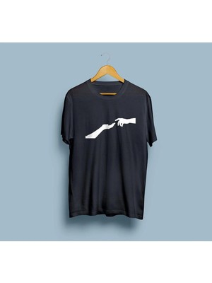 Oversize Birbirine Uzanan Eller Silüeti Baskılı Unisex T-Shirt