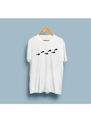 Oversize Ayak Izi Baskılı Tasarım Unisex T-Shirt