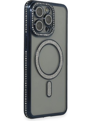 Muratech Newface Iphone 15 Pro Max Kılıf Joke Simli Magneticsafe Kılıf - Lacivert