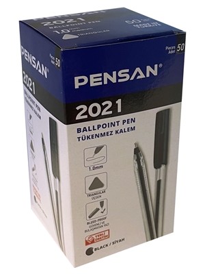 Pensan 2021 Şeffaf Üçgen Kalem 50LI Kutu Siyah (3'li Paket)