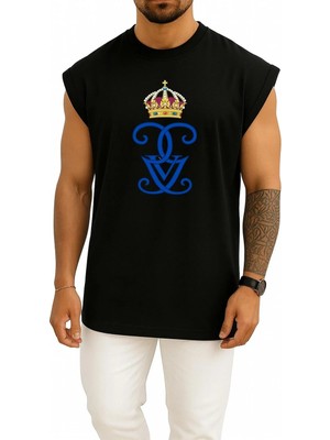 Bahriyeli Collection Oversize Isveçli Gustaf V Royal Cypher Monogram Monarch Göğüs Baskılı Atlet