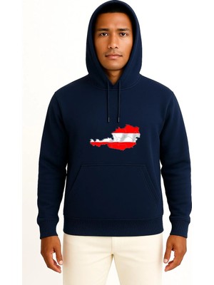 Bahriyeli Collection Kapüşonlu Avusturya Haritası Göğüs Baskılı Unisex Sweatshirt
