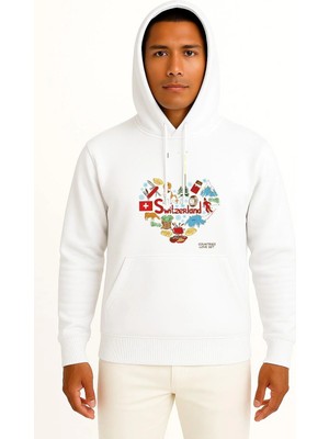 Bahriyeli Collection Kapüşonlu Isviçre Ülkesi ve Kalp Logo Göğüs Baskılı Unisex Sweatshirt
