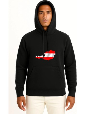 Bahriyeli Collection Kapüşonlu Avusturya Haritası Göğüs Baskılı Unisex Sweatshirt