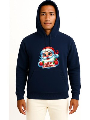Bahriyeli Collection Kapüşonlu Merry Christmas Yılbaşı Göğüs Baskılı Unisex Sweatshirt