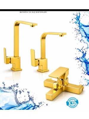 ESHOME Lüx Gold Kare Mutfak Eviye Lavabo Bataryası 3 Lü Set