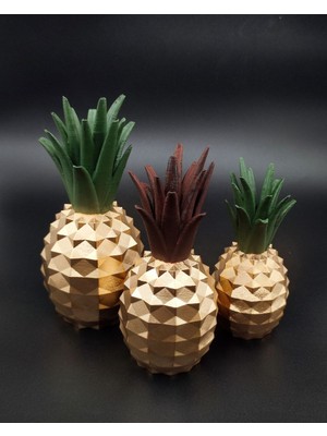 Monarch Art Dekoratif Ananas Biblo 3'lü Set Gold Modern Masa Üstü Ev ve Ofis Dekoru