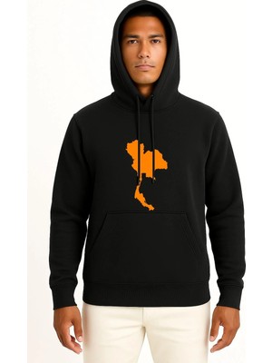 Bahriyeli Collection Kapüşonlu Tayland Haritası Göğüs Baskılı Unisex Sweatshirt