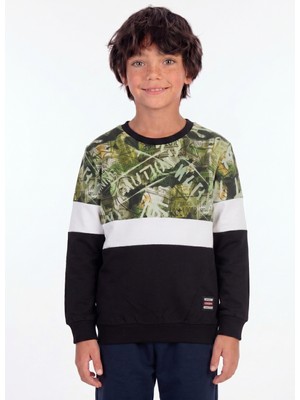 Onloox Erkek Çocuk Siyah Pamuklu Iki Iplik Bisiklet Yaka Regular Kalıp Armalı Baskılı Sweatshirt (8 Yaş)