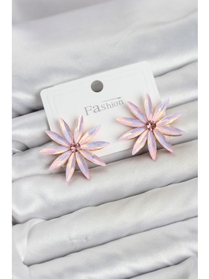 Pembe Kristal Taşlı Lotus Model Kadın Küpe Midastech