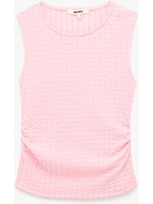 Koton Bürümcük Kumaş Drape Detaylı Kolsuz Bisiklet Yaka Atlet Bluz