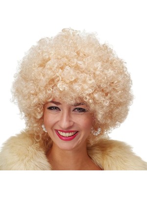Die Grup Altın Renk Kıvırcık Afro Bonus Peruk Saç Parti Peruğu Platin Gold