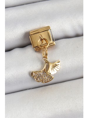 Die Grup 316L Çelik Sallantılı Zirkon Taşlı Balık Kuyruğu Model Gold Renk Nomination Charm